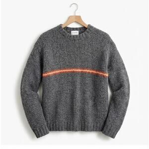 Vintage 90s J.Crew 100% Wool Sweater Mens XL Gray Orange Stripe Crewneck Preppy